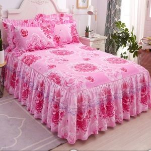 Queen size bedsheet with attached skirt(pillow covers are not included)